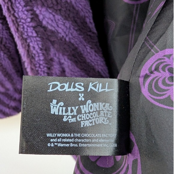Dolls Kill x Willy Wonka Purple Swirl Faux Fur Coat XL Oversized Jacket - Picture 5 of 6